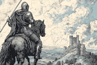 create medieval vintage line art illustration in engraving