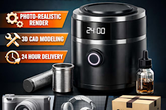 do 3d product design, 3d cad modeling and realistic product rendering