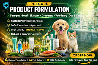 pet care product formulation, dog and cat shampoo, food, vet, skincare, grooming