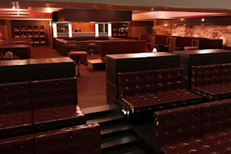 style realistic 3d speakeasy bar interior, espresso area design,art decor,lounge