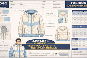 create professional clothing tech pack for streetwear hoodie tshirt apparel