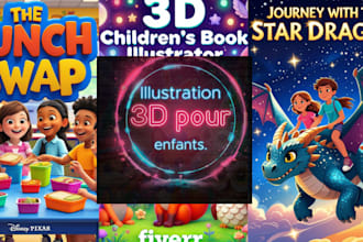 illustrate kids storybook, children book and cover art in 3d,2d and water color