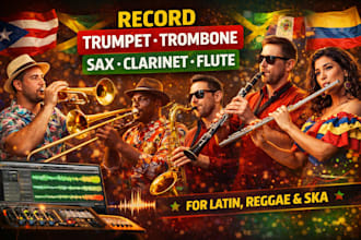record trumpet, trombone, sax, clarinet, flute for latin, reggae, and ska