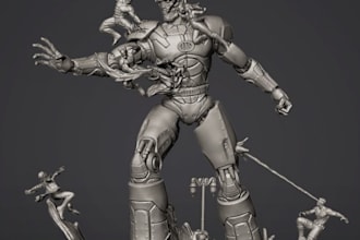 carve 3d robotic sculpture, stl miniature model, printable game toys, texture