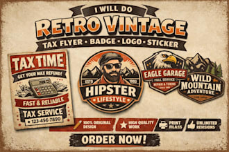 24 hrs retro flyer design vintage tax flyer design or business logo design retro