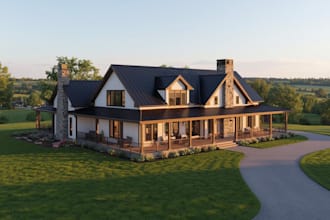 design 3d farmhouse, ranch house, or country house rendering exterior design