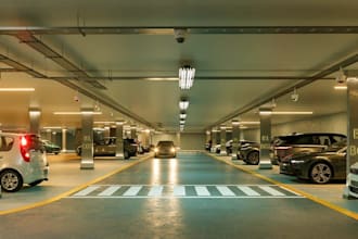 design contemporary garage space, modern interior rendering,basement car parking
