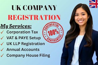register uk ltd company, llp and handle companies house compliance, tax filing