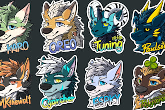 draw cute furry stickers, furry badge, discord, telegram stickers, sticker pack