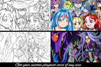 design custom playmat illustration for tcg, card game, anime deskmat, ccg yugoih
