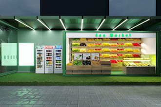 design 3d  container shop design, retail store, pop up container market