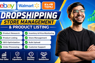 do ebay walmart and temu dropshipping store management and product listing