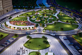 modern3d amusement park exterior,oval track render,landscape design,resort space