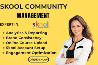 setup skool, skool community,  online course and  community manager