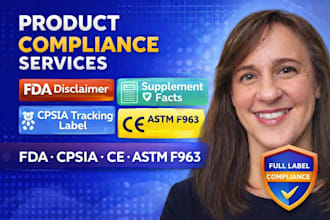 do fda disclaimer, supplement facts, cpsia tracking label, ce marking, astm f963