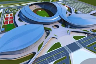 design 3d sports complex, sports facility, stadiums, and gaming arenas