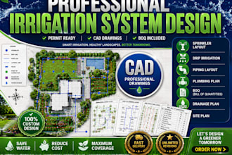 design landscape irrigation plan system sprinkler, boq, drip, piping layout