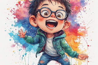 design a unique watercolor character for you