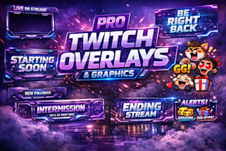 design animated stream overlay, kick, twitch overlay, twitch logo, banner, panel