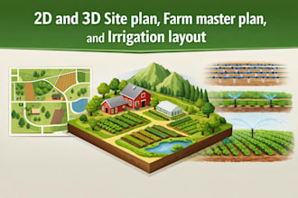 create 2d and 3d site plan, farm master plan, and irrigation layout