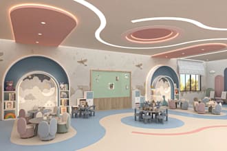 design architectural learning center in revit, render nursery school classroom