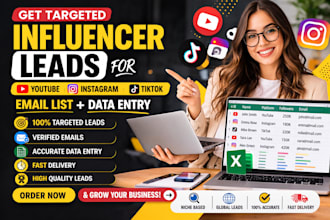 get b2b youtube instagram tiktok influencer leads, email list, data entry expert