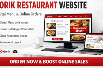 design a dorik restaurant website with digital menu and online ordering system