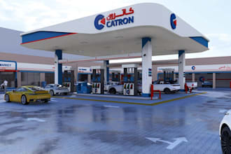 refresh 3d exterior gas station,supermarket,car services,car wash, cgi workshop