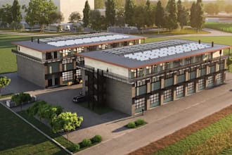 3d commercial building design,realistic exterior render,sustainable design ideas