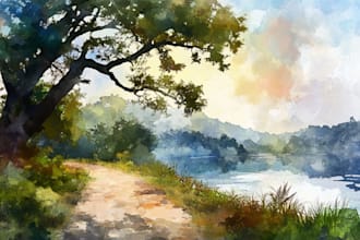 illustrate a watercolor landscape illustration