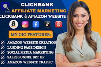 setup clickbank affiliate sales funnel, amazon website, and landing page