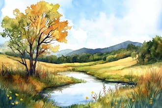 illustrate a watercolor landscape illustration