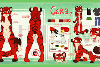 illustrate furry fursona reference sheet, anthro character ref sheet, nsfw furry