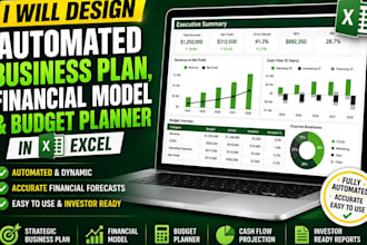 design automated business plan, financial model and budget planner in excel