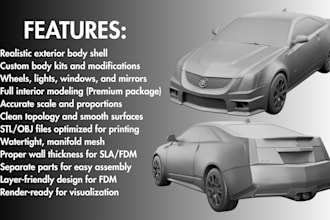 automotive 3d car model body kits, scale vehicle design for sla fdm 3d printing