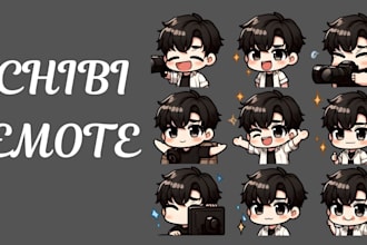 draw twitch emotes, chibi emotes, animated emotes, vtuber for stream