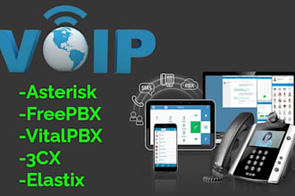 install and configure freepbx, asterisk, vitalpbx, fusionpbx and 3cx with CRM