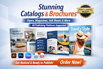 design product catalog, trifold brochure, magazine, sell sheet, flyer design