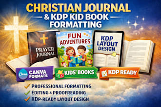 do christian journal formatting, canva format, KDP kid book, KDP layout design