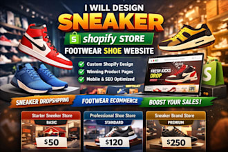 design a high converting sneaker shopify store or shoe website footwear website