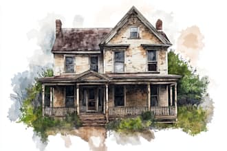 do handmade watercolor painting of house