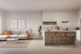 design modern living room interior, open concept livingroom rendering, ikea list