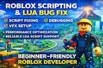 develop roblox game, fix bugs, lua scripting, tycoon map, gui, vfx, ugc system