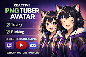 draw reactive pngtuber with mouth and eye states for streaming