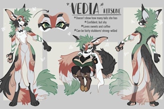 create furry character ref sheet fursona anthro and sona art hybrid or feral art