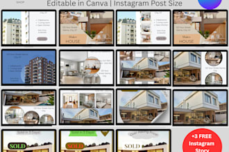 create 15 real estate instagram canva templates plus 3 bonus story templa
