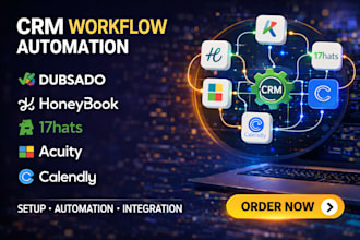 setup dubsado, honeybook, 17hats CRM workflows, acuity and calendly automation