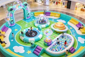 optimize 3d recreational area,kids playland,themed play zone,playpark,cgi render