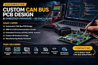 design a custom automotive can bus pcb with embedded firmware and 3d enclosure