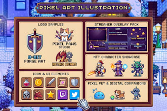 create retro pixel art illustration for logo, icons, pets, pfp, nft and banner